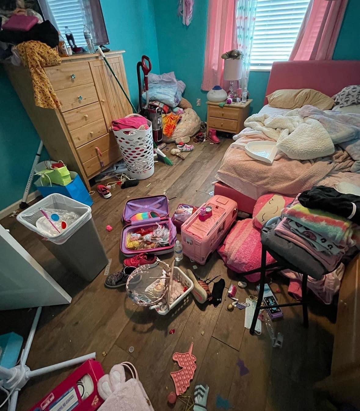 Bedroom before cleaning and organizing